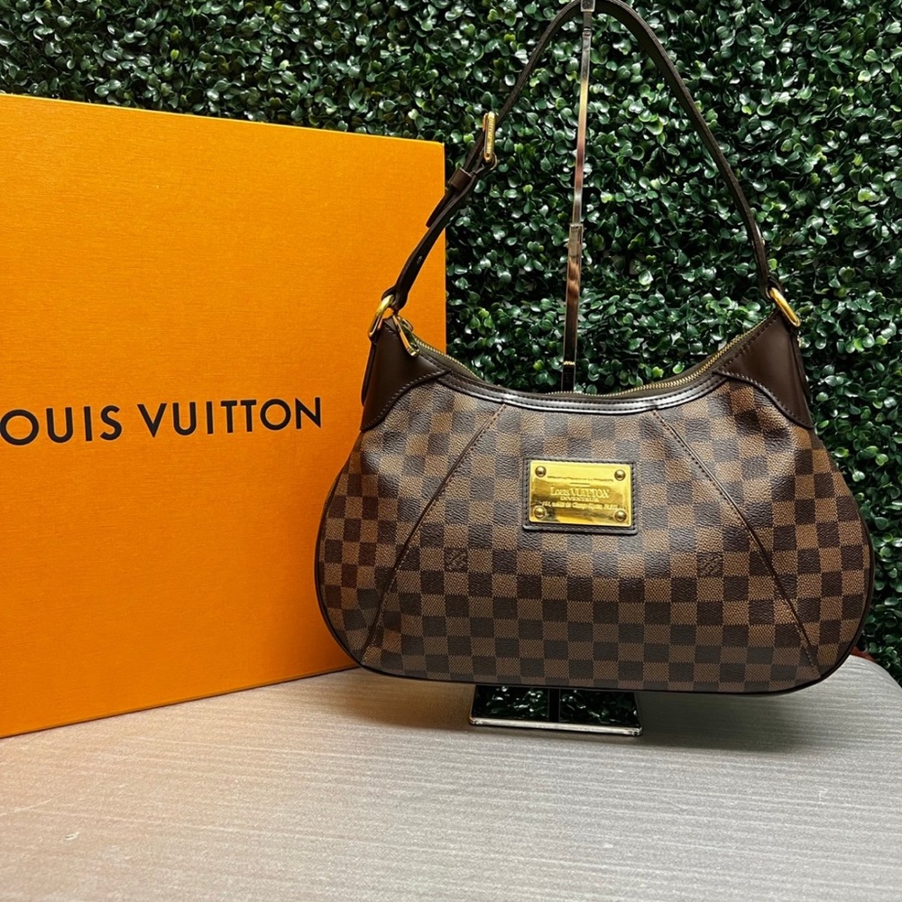 Louis Vuitton Brown Damier Ebene Shoulder Bag with Gold Plaque